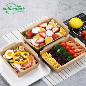 Caixa de Alimentos Kraft Biodegradável e Ecológica para Refeições Saudáveis e Saladas com Janela