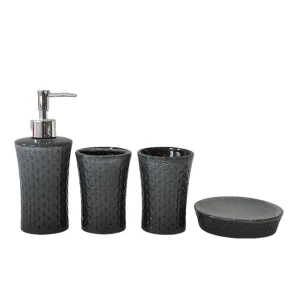 Custom Modern Textured Black Ceramic 4 - Piece Bathroom Set | Sleek Bathroom Accessories Suppliers, Exporter
