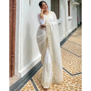 White Sand Golden Vintage Straight Floor-Length Elegant Prom Gown Draped Contemporary Ethnic Evening Occasion Wear Full Sleeve