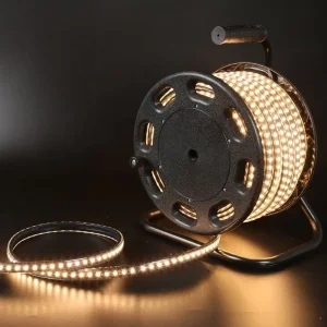 AC220V AC127V IP65 Waterproof 25m 50m SMD Outdoor Male and Female Connector LED Strip Flexible Rope Light with Portable Drum Package for Construction Building