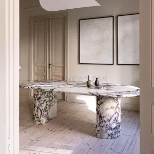Modern Livingroom Furniture Luxury Customized Oval Calacatta Viola Marble Dining Table