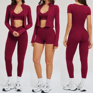 Customization Tennis Wear 5 Piece Active Wear Set Women Gym Workout Seamless Yoga Sets Gym Fitness Sets for Women