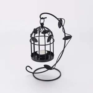 Black Decorative Hanging Lantern Candle Holder Wrought Iron Metal Candle Holders Industrial Candelabra