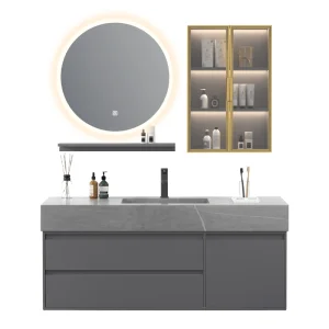Modern Design Grey Rock Top Bathroom Cabinet Plywood Vanity for Hotel Use in Stock
