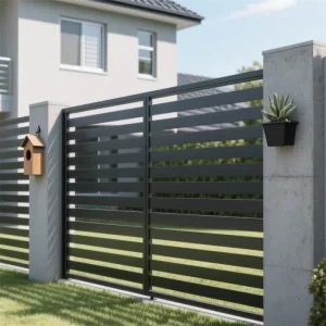 2026 Popular WPC Powder Coating Black Grey 20X60mm Wrought Iron Aluminum Batten Fence Panels for Family