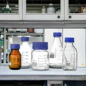 100ml Laboratory Glassware 250ml Reagent Bottle with Blue Gl45 Screw Cap Clean Transparent Amber Boro 3.3 Media Bottle Factory Price