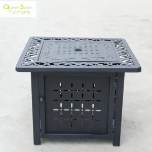 Square Cast Aluminium Outdoor Dining Table with Fire Pit Feature