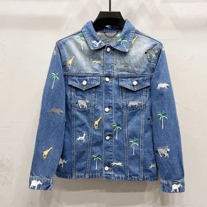 Correct Edition 25fw L Style Collaboration Animal Embroidery Single-Button Lapel Oversized Denim Jacket Trendy Jeans Coat