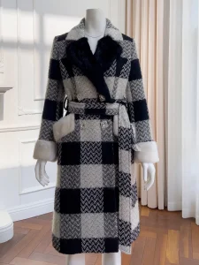 Nnr Modest Cloth Women Winter Wool Elegant Black Contrast Color Coat