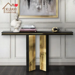 Xijiayi Solid Wood Hallway Entryway Console Table with Metal Edges for Lobby.