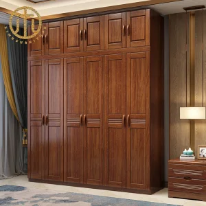 New Chinese Style Solid Wood Wardrobe Modern Walnut Wood Furniture for Bedroom