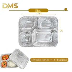 Bandeja de aluminio desechable al por mayor 4 compartimento resistente para llevar almuerzo para embalaje
