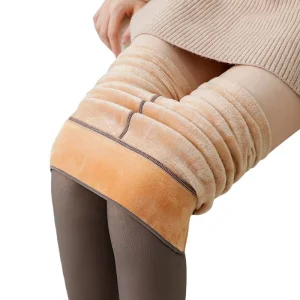 Women Sexy Fleece Tights Warm Skin Through Effect Fake-Translucent Winter Veleted Leggings Pantyhose for Ladies Mallas