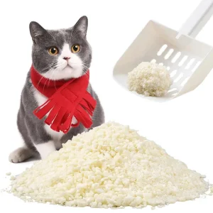 Areia para gatos clumping feita de amido de tapioca natural, ecológica e flushable