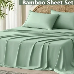 Premium Bamboo Fiber 16-Inch Deep Pockets Fitted Sheet Bed Linen Cooling Bedding Hotel Home Textile Bedding Smooth Satin Bed Sheets