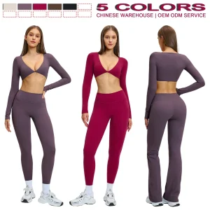 Ropa de fitness al por mayor para mujeres, camiseta de yoga con cuello en V
