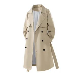 2025 Men's Balmacaan Coat Mid-Length Trench Coat Fashion Rivet Decor Oversized Lapel Collar Long Jacket Streetwear Wholesale