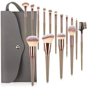 Custom 15-piece Makeup Brush Set, Coffee Color
