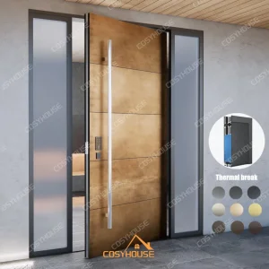 Luxury Villa Main Entrance Door with Antique Copper Finish and Side Windows for Residential Buildings