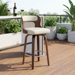 PU Synthetic Leather Modern Eco-Friendly Bar Stools Counter High Chair Swivel Bent Wood Adjustable Dining Kitchen Living Room