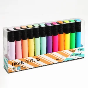 Modern Elegance Square Barrel Design, 12-Pack Highlighter Marker Pens for Stylish School and Office Essentials