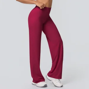 Women's New Double Brushed Solid Color High Waist Loose Breathable Yoga Wide Leg Pants, Running Fitness Flared Pants