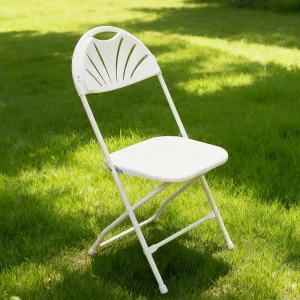 Extra Strong Powder Coated Fan Back Steel Plastic Folding Chairs White Max Load 550lbs KY CF02 Outdoor Dining &amp; Courtyard Events