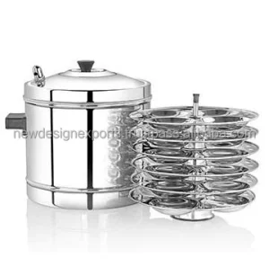 Best Quality Stainless Steel 24-IDLI Cooker 6 Plates Eco-Friendly Bakelite Handle Durable Idli Stand Pot Steamer Heavy Sheet Gas
