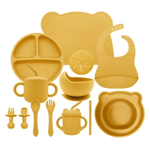 Hot Eco Friendly Toddler Plates Weaning Cutlery 10Pcs Bpa Free Newborn Suction Bowl Box Packaging Silicone Baby Feeding Set