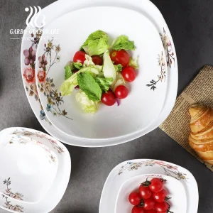 Elegant 9-Inch White Opal Glass Tableware Set Household Soup Bowl with Decal