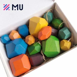 20PCS Rainbow Sorting Building Blocks Kids Stacking Rocks Balancing Wooden Stone Toys