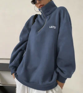 LTD-H1011 Guangzhou Quiet Luxury Clothing Manufacturer Custom Mock Neck Zip Collar Women's Sweatshirt Unisex Sweatshirts