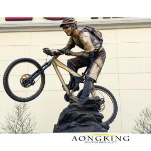 Yard Sculptures Handsome Mountain Bike Racer Bronze Life Size Statue