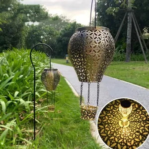 Lámparas de globo de aire caliente solares encantadoras para espacios de jardín