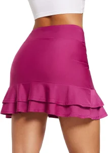 Women's High Waisted Adjustable Drawstring Ruffle Swim Skirt Bottoms Modest Tummy Control Swim Skort with Pocket Liner