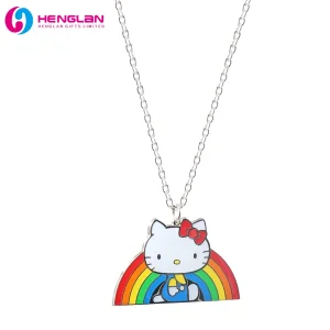 Factory Custom Made Silver Nickel Plated Fashion Enamel Metal Alloy Children Accessory Wholesale Customized Kids Ornament Hello Kitty Colorful Rainbow Necklace