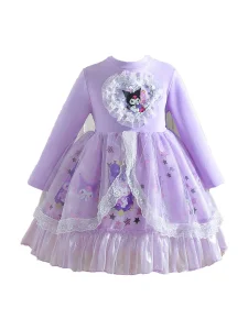 2025 Autumn Girls' Princess Kuromi Cartoon Cute Sweet Skirt Lolita Elegant Puffy Skirt Dress