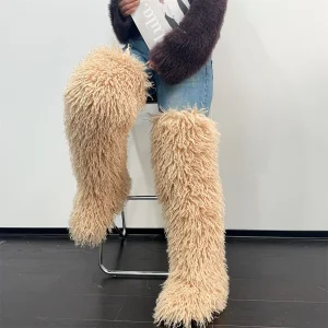 Winter New Length Women Snow Boots with Warm High Fur Boots Outdoor Fluffy Warm Ladies Fur Boots for Women