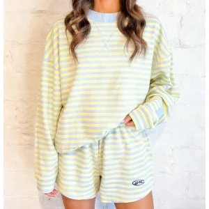 High Quality Women's Striped Printed Mock Neck Baggy Sweatshirt And Shorts Set Custom Casual Lounge Wear Campus 2Pcs Short Set