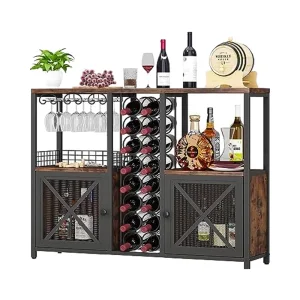 Modern Mini Wooden Bar Cabinet Home Kitchen Dining Room Sideboard Farmhouse Buffet Wine Liquor Storage for Liquor