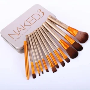 Portable Metal Box 12 Pieces Makeup Brushes for Daily Beauty Wood Handle Makeup Brush Set with Original LOGO