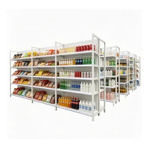 Gui Chang 40-80KG Yellow Wood Grain 4 Post Supermarket Shelf Gondola, Pharmacy Display Shelf