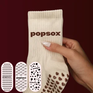 POPSOX Women's Custom Logo Anti Slip Gym Socks New Style Cotton Grippy Breathable Pilates Ribbon Embroidered Yoga Non Slip Grip