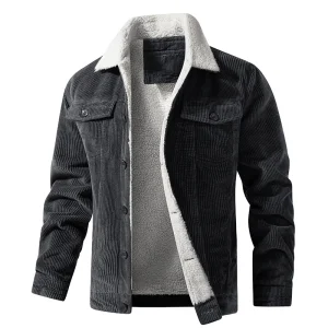 2022 Winter Men's Custom Sherpa Lining Corduroy Car Jacket Comfortable Stand Collar Trucker Jacket with Coating Wholesale