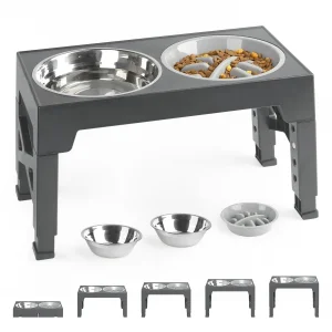 ZMaker Elevated Dog Bowls with Slow Feeder Raised Dog Bowls 5 Heights Adjustable Raised Dog Bowl