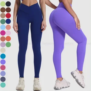 Women's High-Waisted Gym Leggings V-Shape Front Butt Lifting Yoga Features Soft Active Wear Elastic Waist Printed for Workout