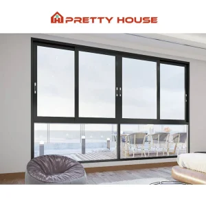 Hurricane Impact Aluminum Sliding Window Custom Two/Three Track Double Tempered Glass Black Slide Windows