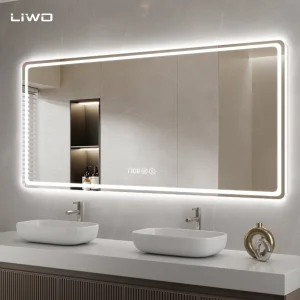 Home Decor Furniture Bathroom LED Mirror Wall Rectangle Frameless Modern Intelligent Front and Backlit Makeup Smart Mirror with Anti Fog Bluetooth Adjustable