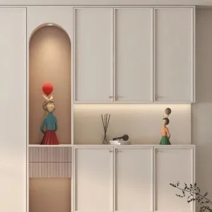 Highly Recommend Cream Style Mudroom Design MDF Wood Wardrobe for Entrance Easy to Maintain Home Furniture with Lights