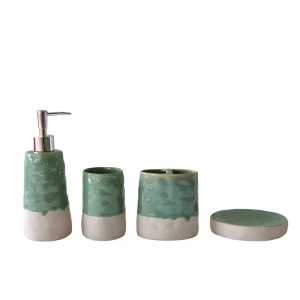 Wholesale Modern Rustic Green & White Dripping Glaze Handmade Ceramic Bathroom Set Factories, Exporters